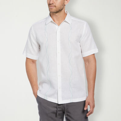 Cubavera Mens Regular Fit Short Sleeve Geo Linear Button-Down Shirt