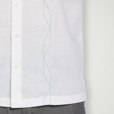 Cubavera Mens Regular Fit Short Sleeve Geo Linear Button-Down Shirt