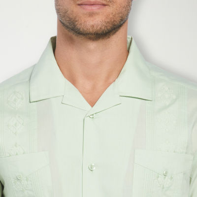 Cubavera Mens Classic Fit Short Sleeve Panel Button-Down Shirt
