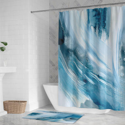 The Kathy Ireland Abstract Blues II shower Curtain