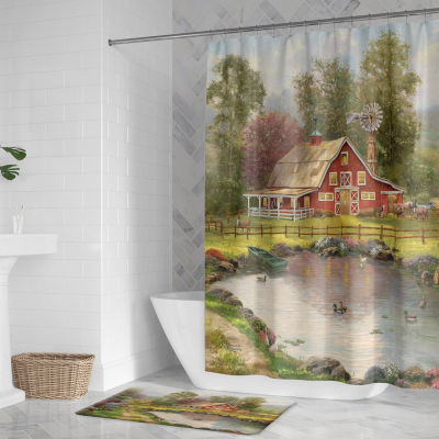 Thomas Kinkade Red Barn Retreat Shower Curtain