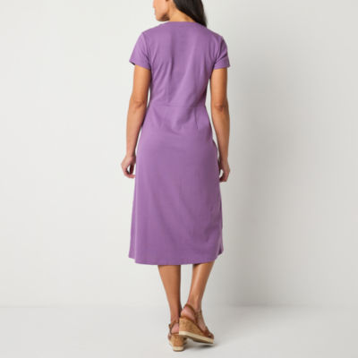 Liz Claiborne Short Sleeve Midi A-Line Dress