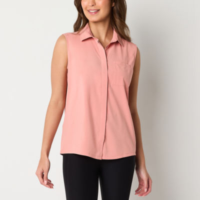 Stylus Womens Sleeveless Regular Fit Button-Down Shirt
