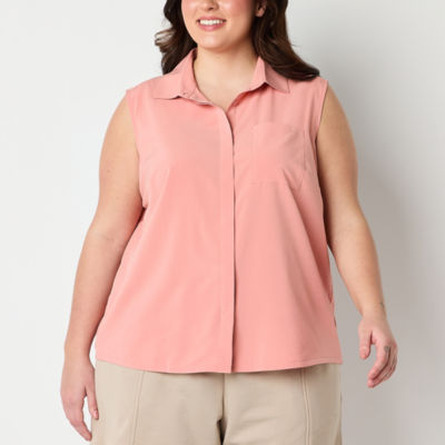 Stylus Plus Womens Sleeveless Regular Fit Button-Down Shirt