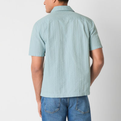 mutual weave Mens Short Sleeve Seersucker Camp Shirt