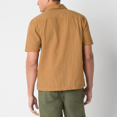 mutual weave Mens Short Sleeve Seersucker Camp Shirt