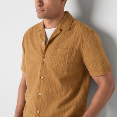 mutual weave Mens Short Sleeve Seersucker Camp Shirt