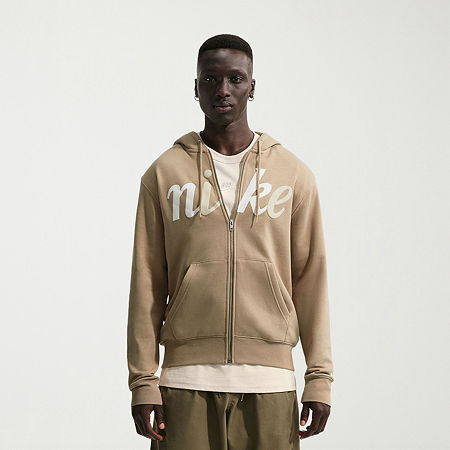 Nike Mens Long Sleeve Fleece Zipper Active Hoodie, Xx-large, Beige