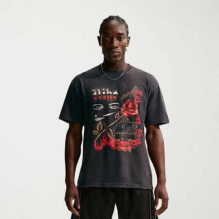 Nike Mens Crew Neck Long Sleeve Regular Fit Graphic T-Shirt, Small, Black