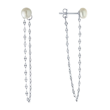 Silver Treasures Womens White Simulated Pearl Sterling Silver Drop Earrings, One Size