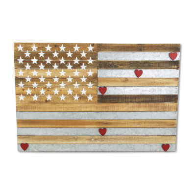 Cheungs Wooden Usa Flag With Galvanized Stripes And Magnetic Accents Metal Wall Art