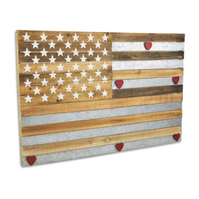 Cheungs Wooden Usa Flag With Galvanized Stripes And Magnetic Accents Metal Wall Art