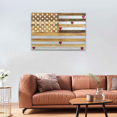 Cheungs Wooden Usa Flag With Galvanized Stripes And Magnetic Accents Metal Wall Art