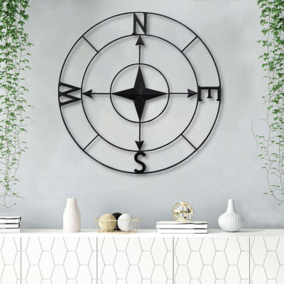 Cheungs Black Round Compass Metal Wall Art