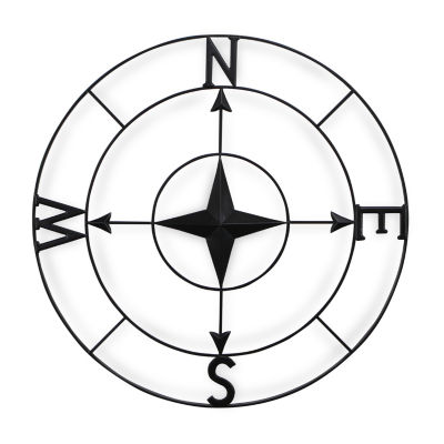 Cheungs Black Round Compass Metal Wall Art