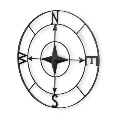 Cheungs Black Round Compass Metal Wall Art