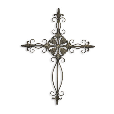 Cheungs Dark Brown Cross With Swirl And Patterned Accents Metal Wall ...