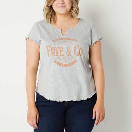  Frye and Co. Womens Plus Split Crew Neck Short Sleeve T-Shirt