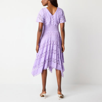 Rabbit Design Short Sleeve Lace Fit + Flare Dress
