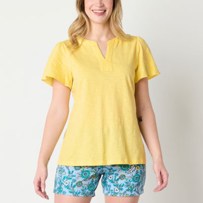 St. John's Bay Womens Split Crew Neck Short Sleeve Blouse