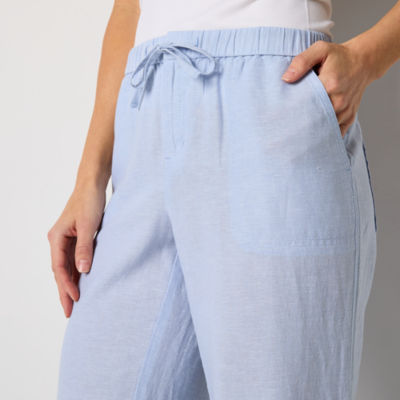 Liz Claiborne Linen Womens Mid Rise Wide Leg Drawstring Pants