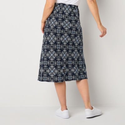 Liz Claiborne Linen Womens Mid Rise Midi Full Skirt