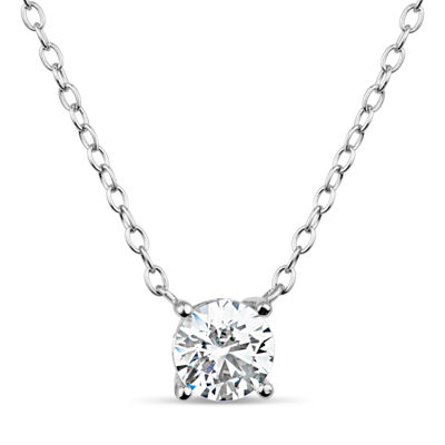 Womens 1 CT. T.W. White Zirconia Sterling Silver Round 18 Inch Pendant Necklace