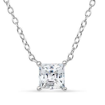 Womens 2 CT. T.W. White Zirconia Sterling Silver Square 18 Inch Pendant Necklace