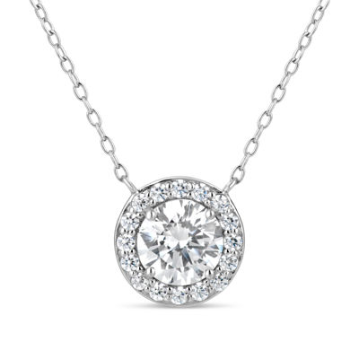 Womens CT. T.W. White Zirconia Sterling Silver Round 18 Inch Pendant Necklace