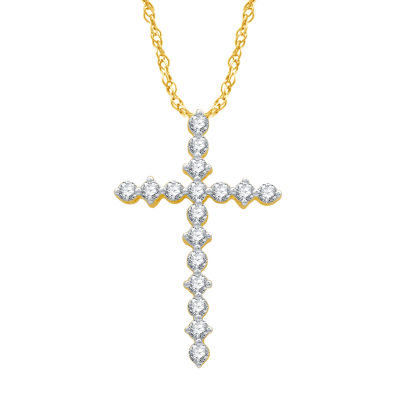 Womens 1/ CT. T.W. Natural Diamond 10K Gold Cross Pendant Necklace