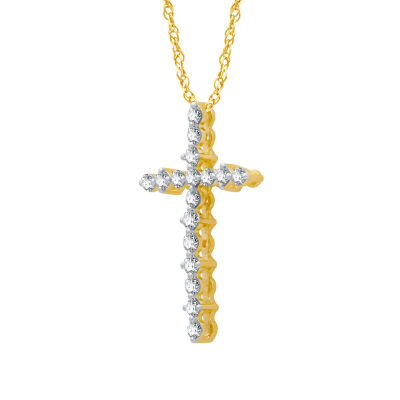 Womens 1/ CT. T.W. Natural White Diamond 10K Gold Cross Pendant Necklaces