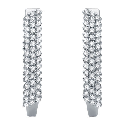Womens 1/2 CT. T.W. Natural White Diamond 10K White Gold 20.3mm Hoop Earrings