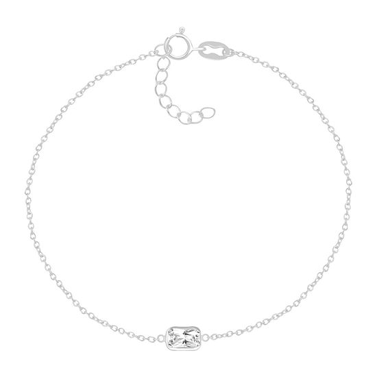 Itsy Bitsy Sterling Silver Cubic Zirconia 9 Inch Cable Rectangular Ankle Bracelet