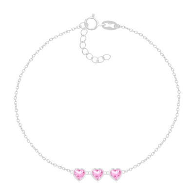 Itsy Bitsy Sterling Silver Cubic Zirconia 9 Inch Cable Heart Ankle Bracelet