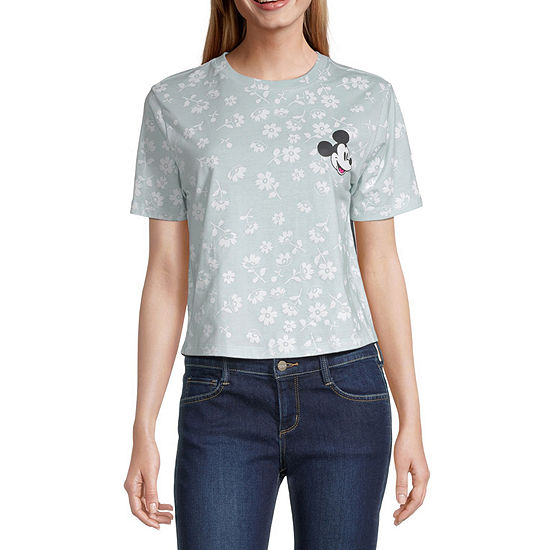 Mickey Mouse Juniors Womens Cropped Graphic T-Shirt
