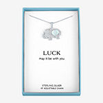 Elephant Womens Lab Created White Opal Sterling Silver Pendant Necklace