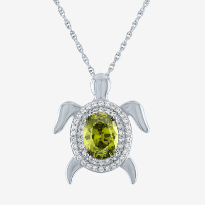 Turtle Womens Genuine Green Peridot Sterling Silver Pendant Necklace