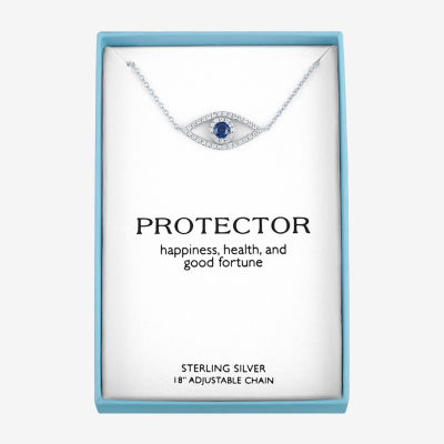 "Protector" Womens Lab Created Blue Sapphire Sterling Silver Evil Eye Pendant Necklace