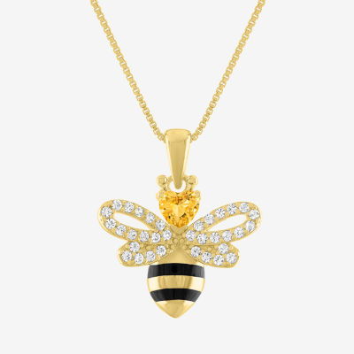 Bumble Bee Womens Genuine Yellow Citrine 14K Gold Over Silver Pendant Necklace