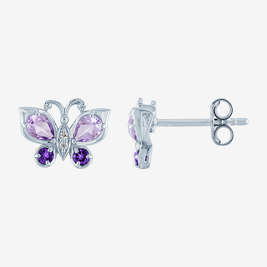 Genuine Purple Amethyst Sterling Silver 8mm Butterfly Stud Earrings