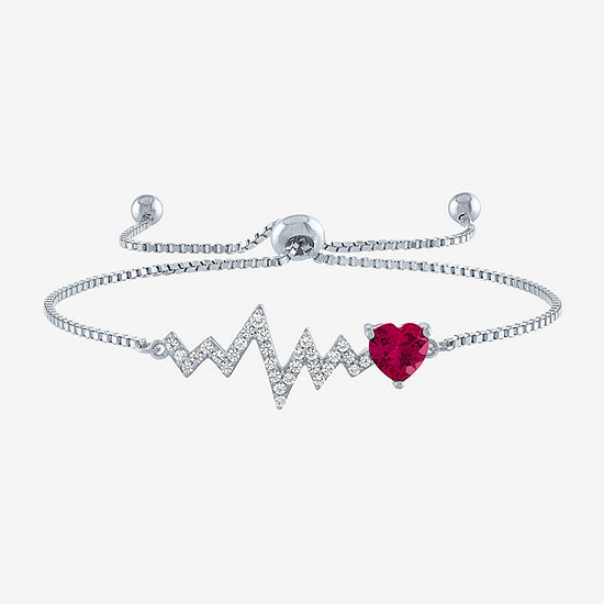 Heartbeat Lab Created Red Ruby Sterling Silver Heart Bolo Bracelet