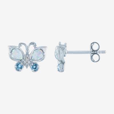 Lab Created White Opal Sterling Silver Butterfly Stud Earrings