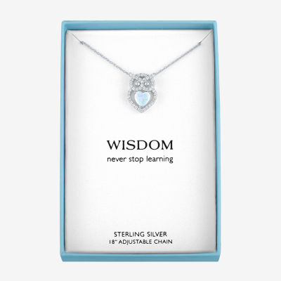 Owl Womens Lab Created White Opal Sterling Silver 18 Inch Pendant Necklace