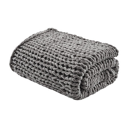 Madison Park Handmade Chunk Double Knit Plush Lightweight Throw, One Size, Black