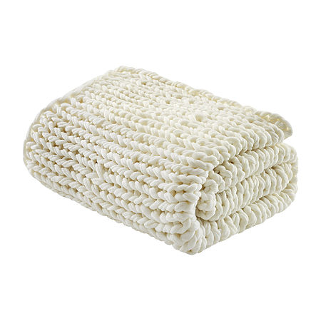 Madison Park Handmade Chunk Double Knit Plush Lightweight Throw, One Size, White