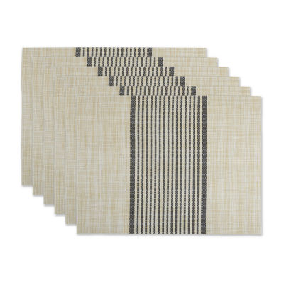 Design Imports Black Middle Stripe Woven 6pc. Placemats, Color Black