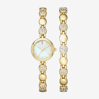 Geneva Womens Crystal Accent Gold Tone Bracelet Watch Fmdjset075