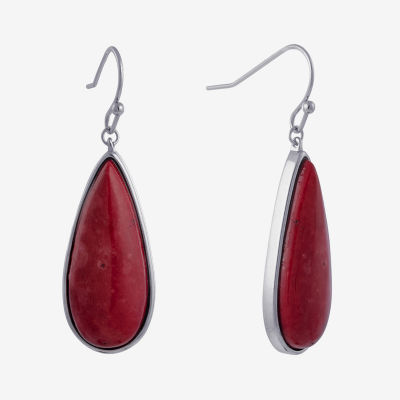 Sparkle Allure Womens Red Howlite Pure Silver Over Brass Pear Drop Earrings