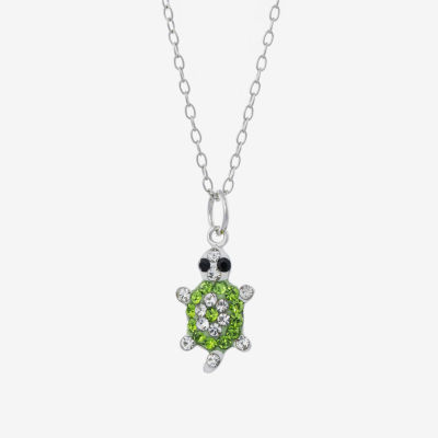 Silver Treasures Womens Green Crystal Sterling Silver 18 Inch Pendant Necklace