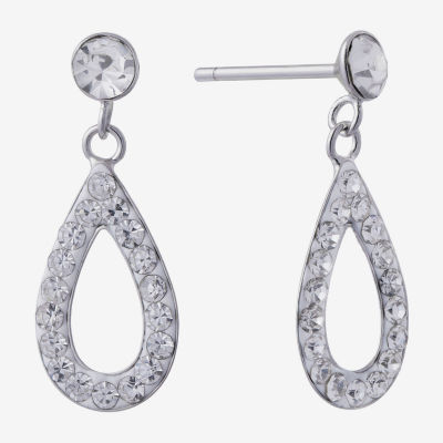Silver Treasures Crystal Sterling Silver Drop Earrings